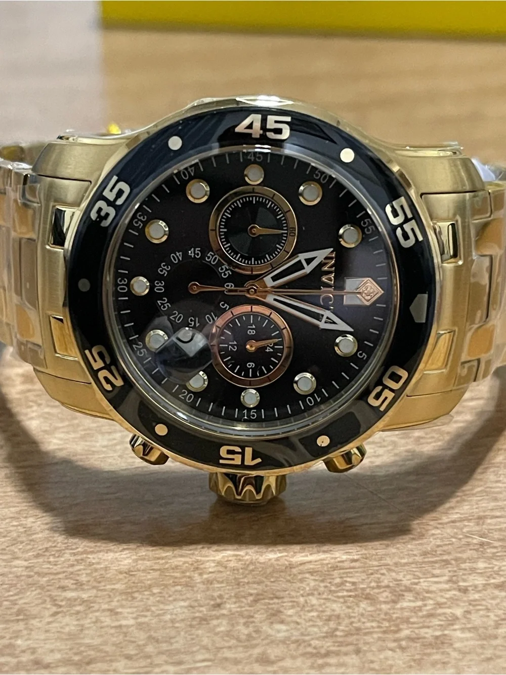 New Invicta Pro Diver SCUBA Men's Watch - 48mm. Gold & Black Dial and Bezel